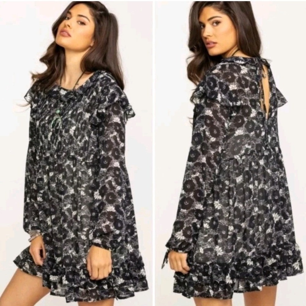 Free People Womens Sheer These Dreams Long Sleeve Mini Dress Size Small Floral